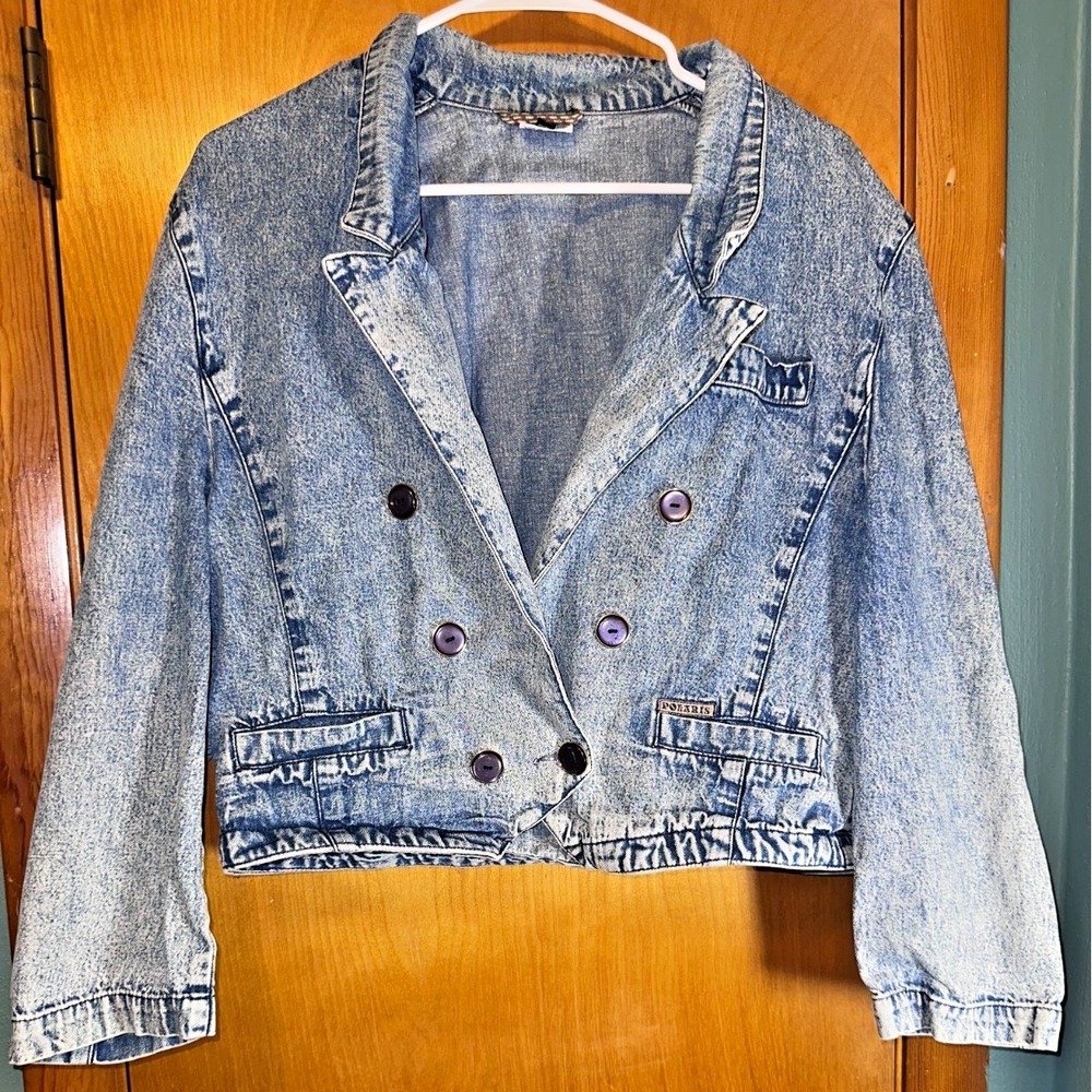 Womens Vintage 1980s Cropped Denim Jacket Small Acid‎ Washed German Company